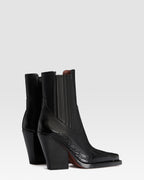 LEATHER WESTERN ANKLE BOOT WITH CROCO-PRINT EMBROIDERY