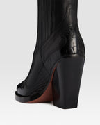 LEATHER WESTERN ANKLE BOOT WITH CROCO-PRINT EMBROIDERY