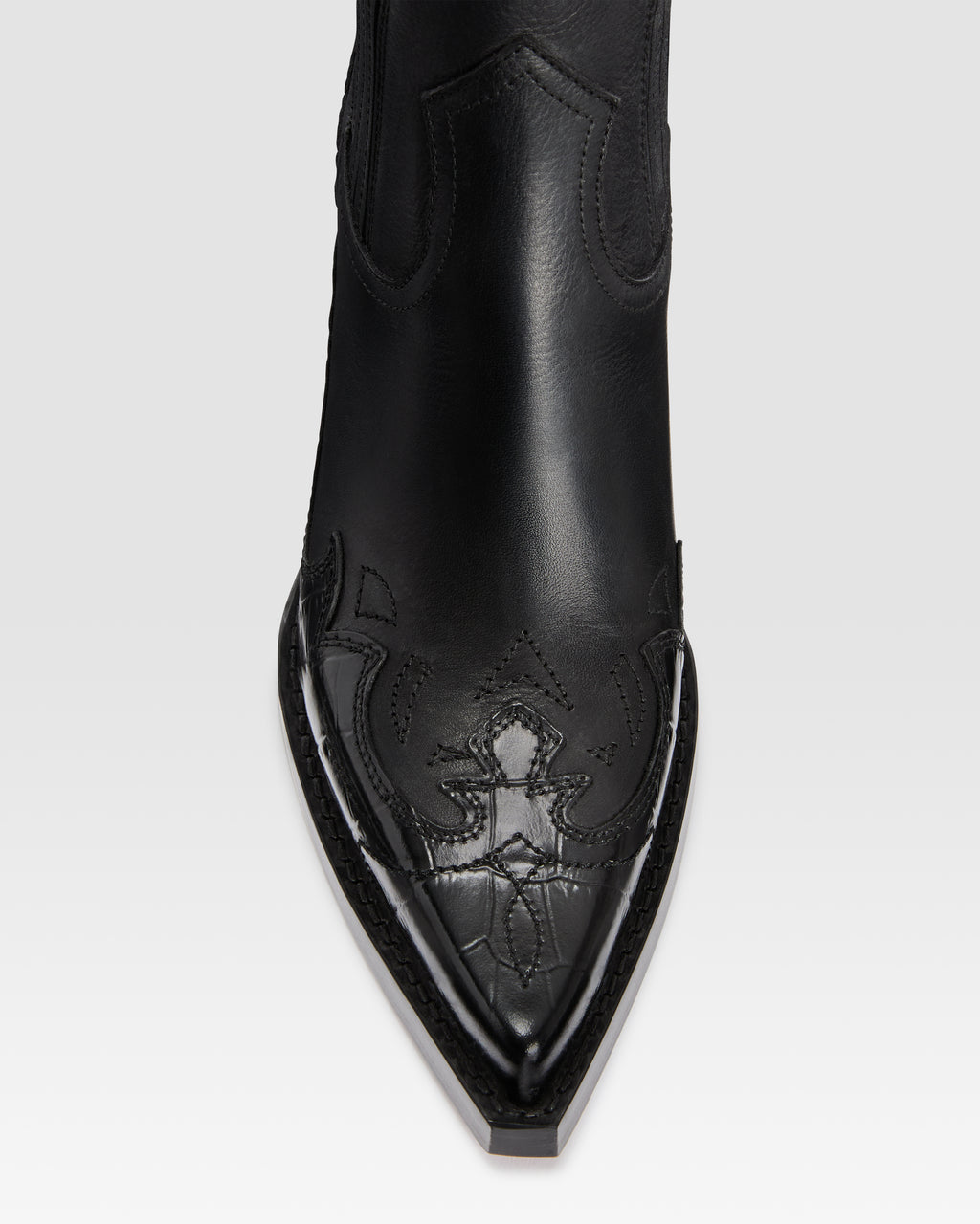 LEATHER WESTERN ANKLE BOOT WITH CROCO-PRINT EMBROIDERY