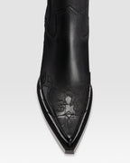LEATHER WESTERN ANKLE BOOT WITH CROCO-PRINT EMBROIDERY