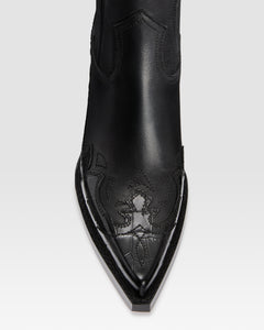 LEATHER WESTERN ANKLE BOOT WITH CROCO-PRINT EMBROIDERY