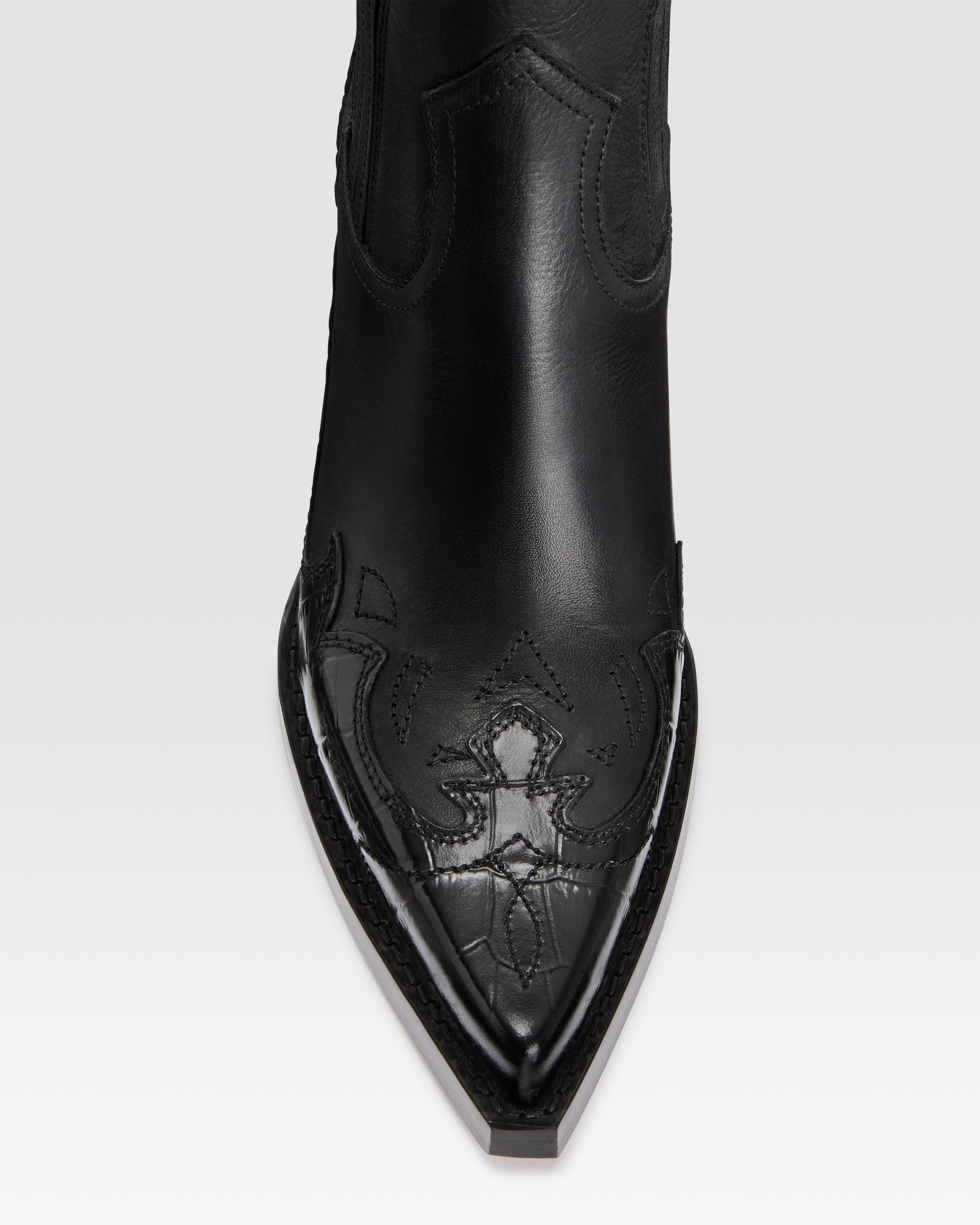 LEATHER WESTERN ANKLE BOOT WITH CROCO-PRINT EMBROIDERY