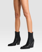 LEATHER WESTERN ANKLE BOOT WITH CROCO-PRINT EMBROIDERY