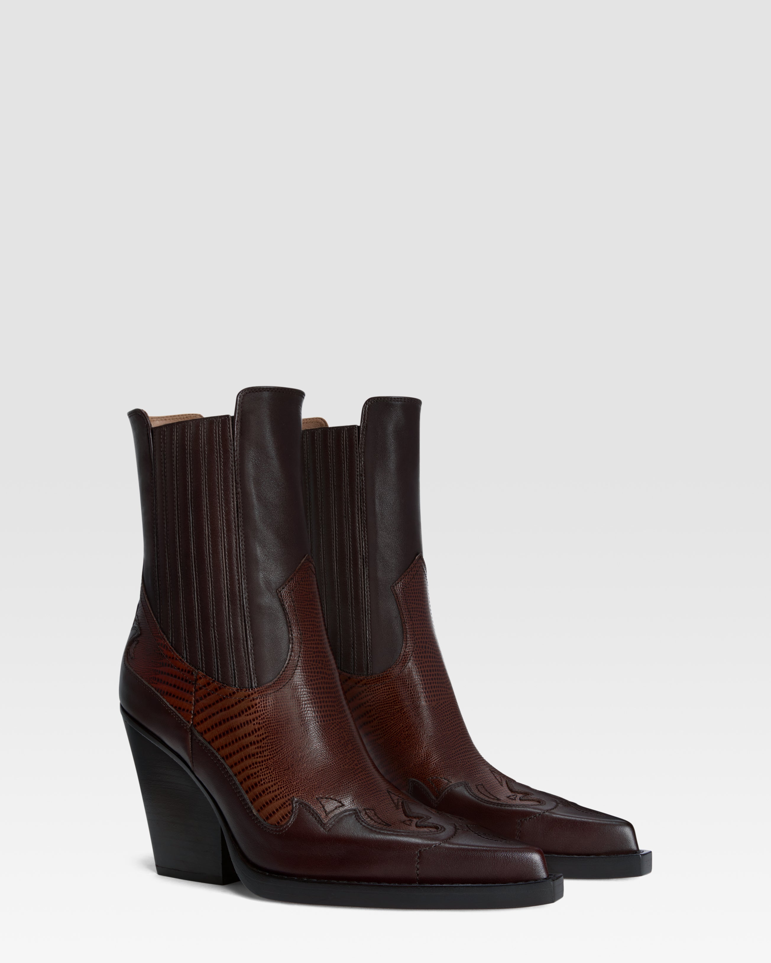 Ankle Boots in printed lizard-calf leather brown