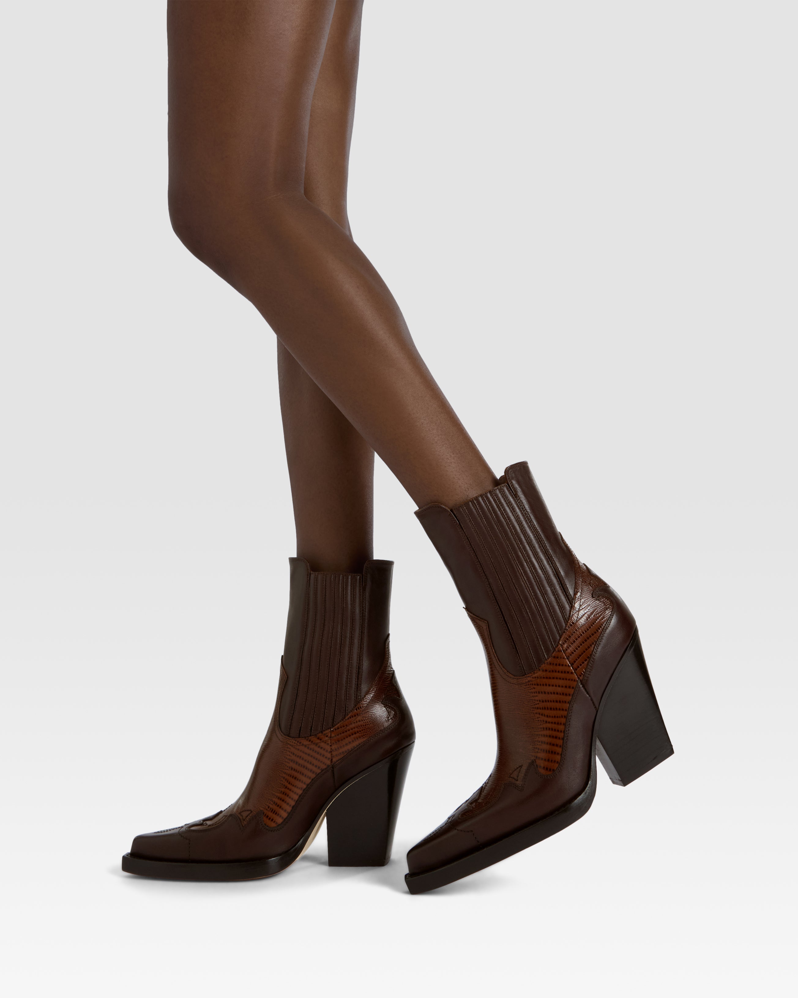 Ankle Boots in printed lizard-calf leather brown