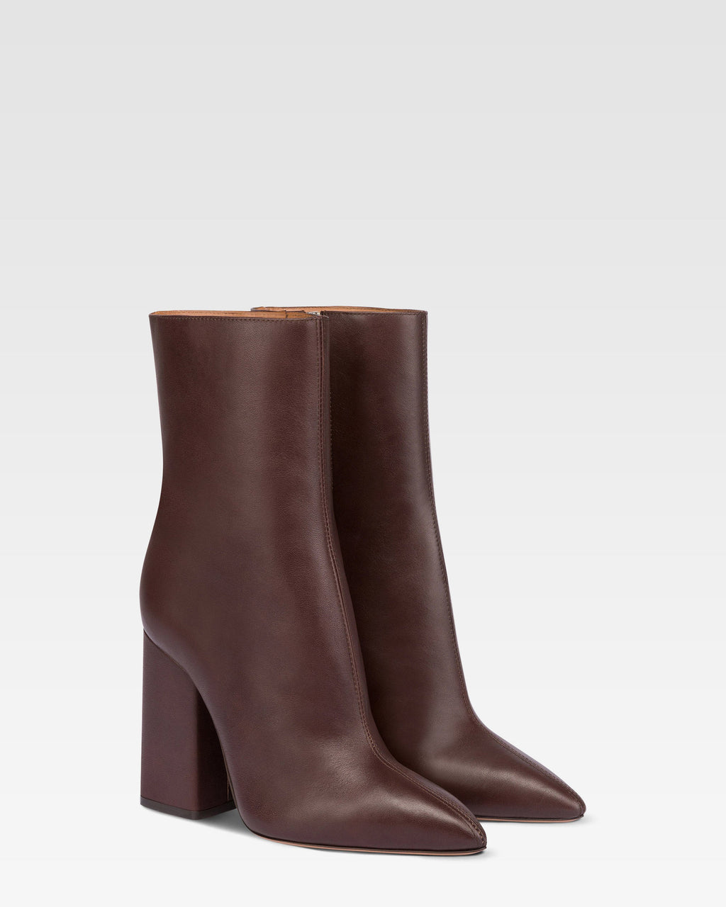 Pointed ankle boots in smooth mocha leather