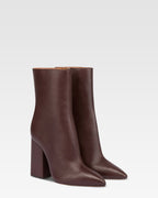 Pointed ankle boots in smooth mocha leather