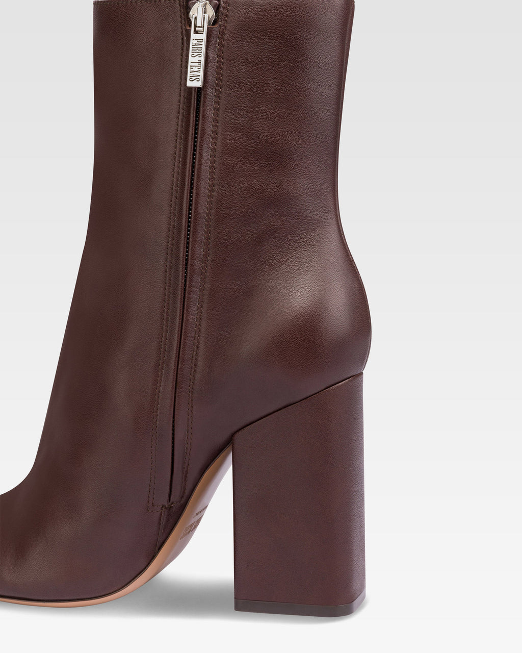 Pointed ankle boots in smooth mocha leather
