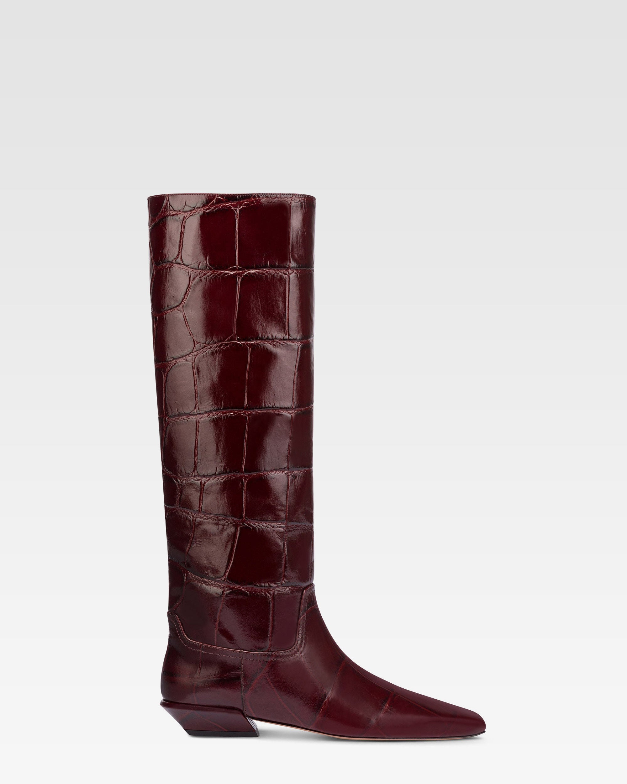 Knee-high boots in hevea maxi croco-embossed leather