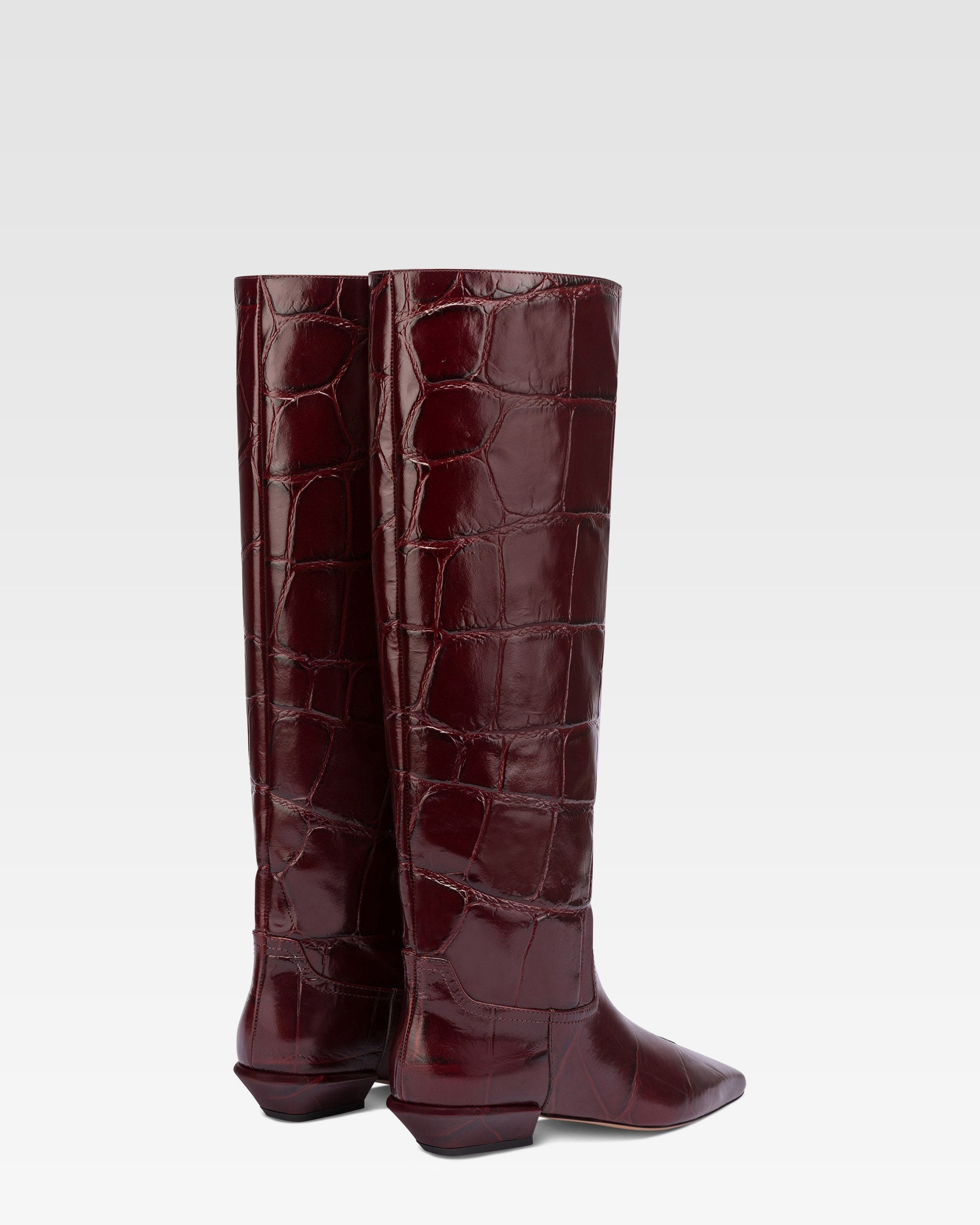 Knee-high boots in hevea maxi croco-embossed leather