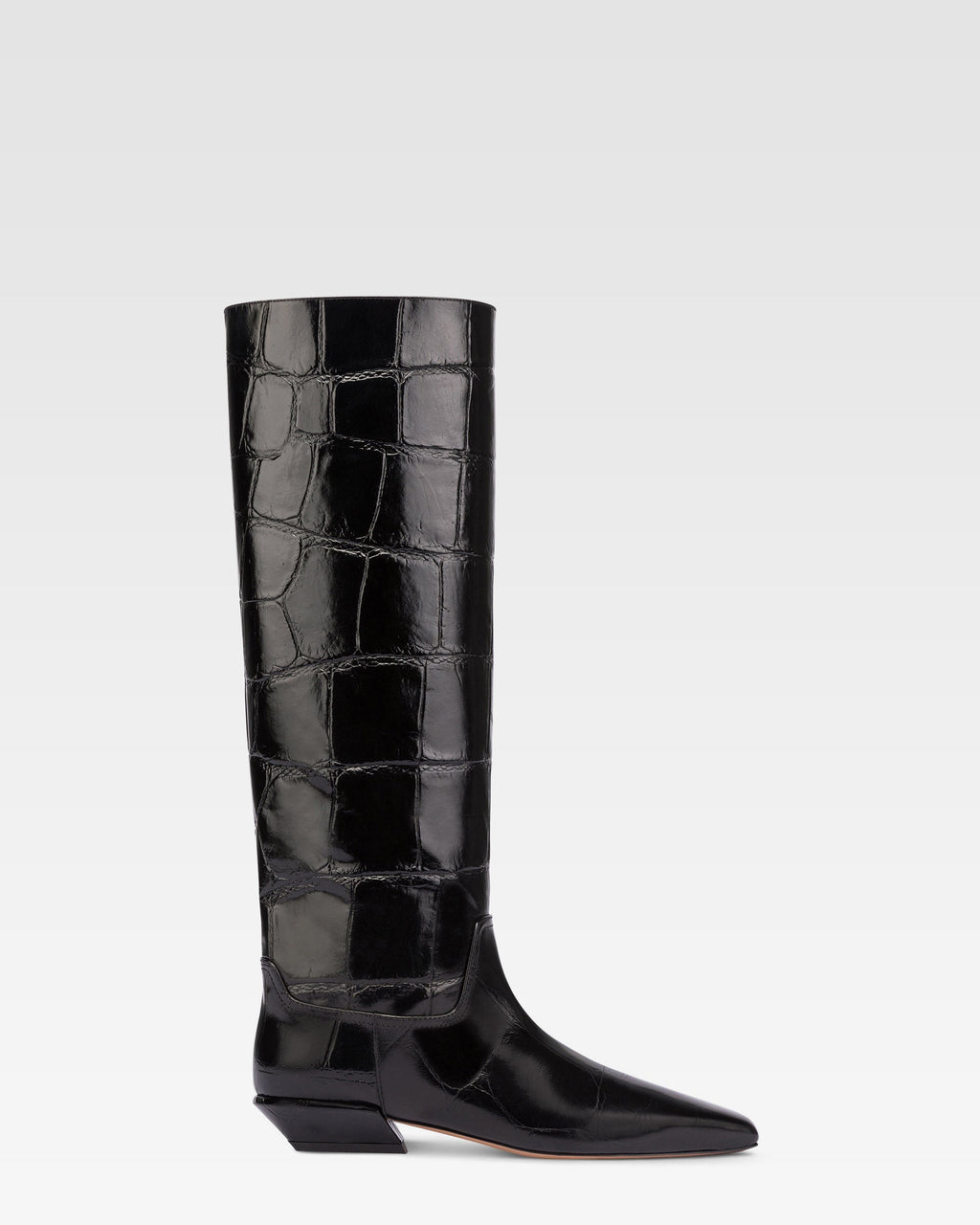 Knee-high boots in black maxi croco-embossed leather