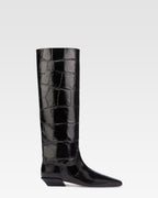 Knee-high boots in black maxi croco-embossed leather
