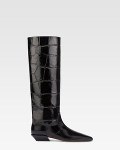 Knee-high boots in black maxi croco-embossed leather