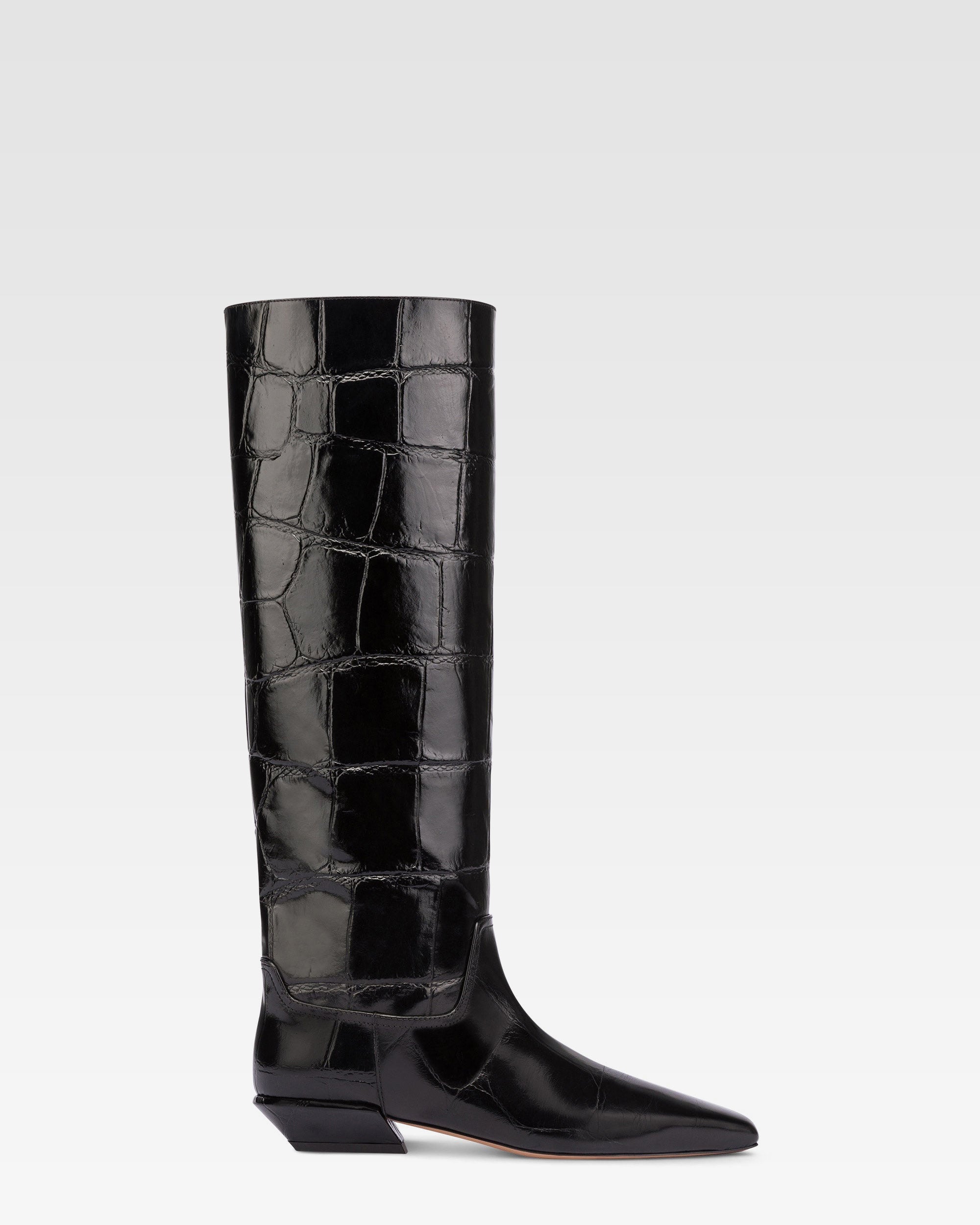 Knee-high boots in black maxi croco-embossed leather