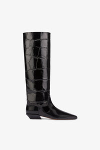 Bottes a hauteur de genou en cuir gaufre maxi noir