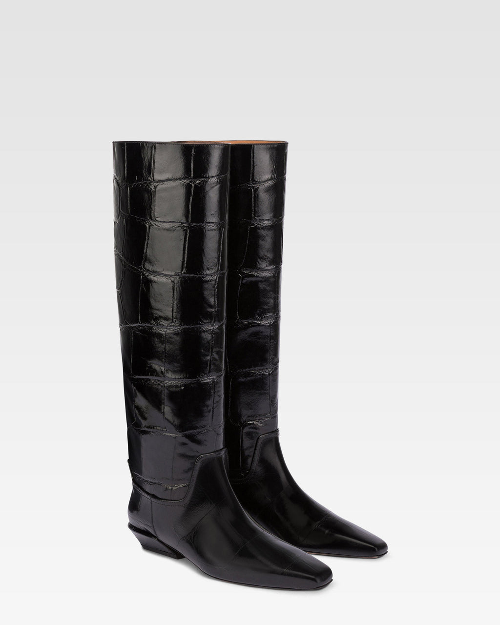 Knee-high boots in black maxi croco-embossed leather