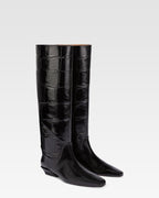 Knee-high boots in black maxi croco-embossed leather