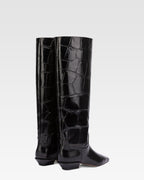 Knee-high boots in black maxi croco-embossed leather