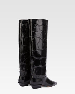 Knee-high boots in black maxi croco-embossed leather