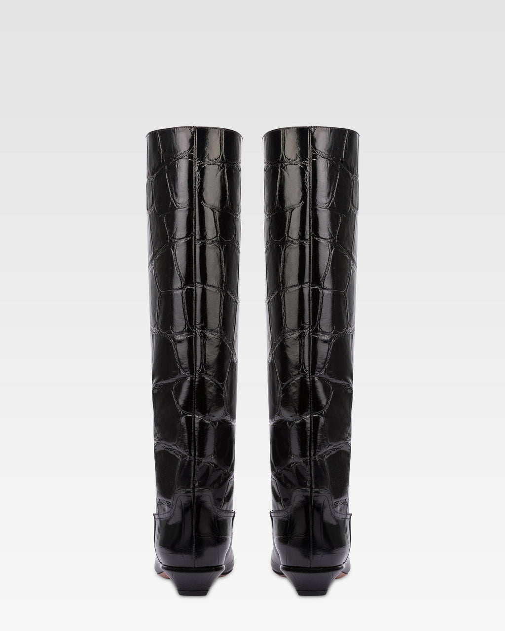 Knee-high boots in black maxi croco-embossed leather
