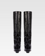 Knee-high boots in black maxi croco-embossed leather