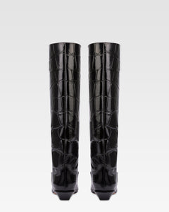 Knee-high boots in black maxi croco-embossed leather
