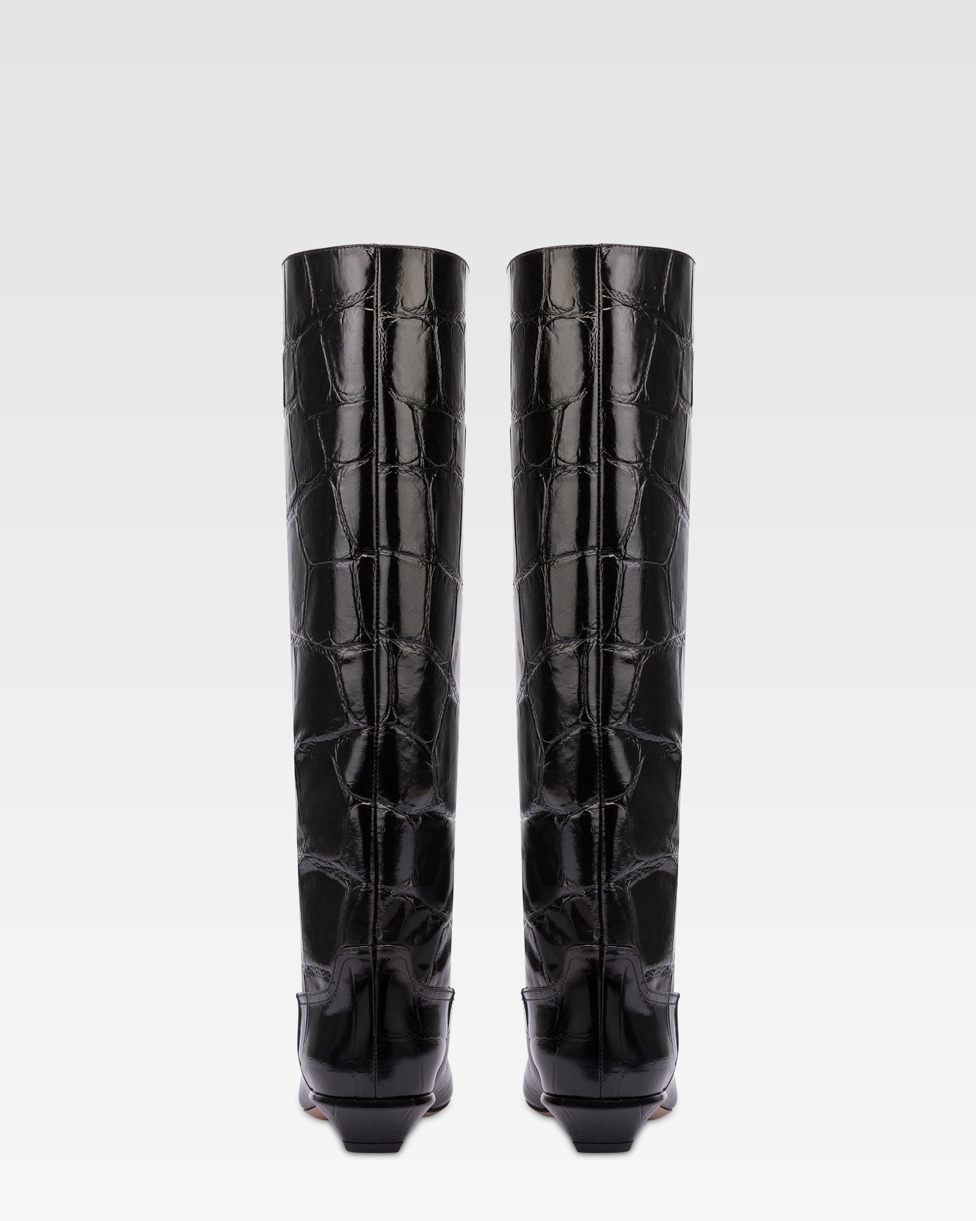 Knee-high boots in black maxi croco-embossed leather