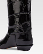 Knee-high boots in black maxi croco-embossed leather