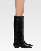 Knee-high boots in black maxi croco-embossed leather