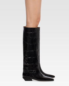Knee-high boots in black maxi croco-embossed leather