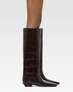 Bottes en cuir croco noir