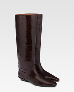 Bottes en cuir croco noir