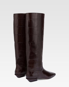 Bottes en cuir croco noir