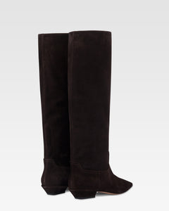 Stiefel aus tiefschwarzem Kalbsveloursleder.