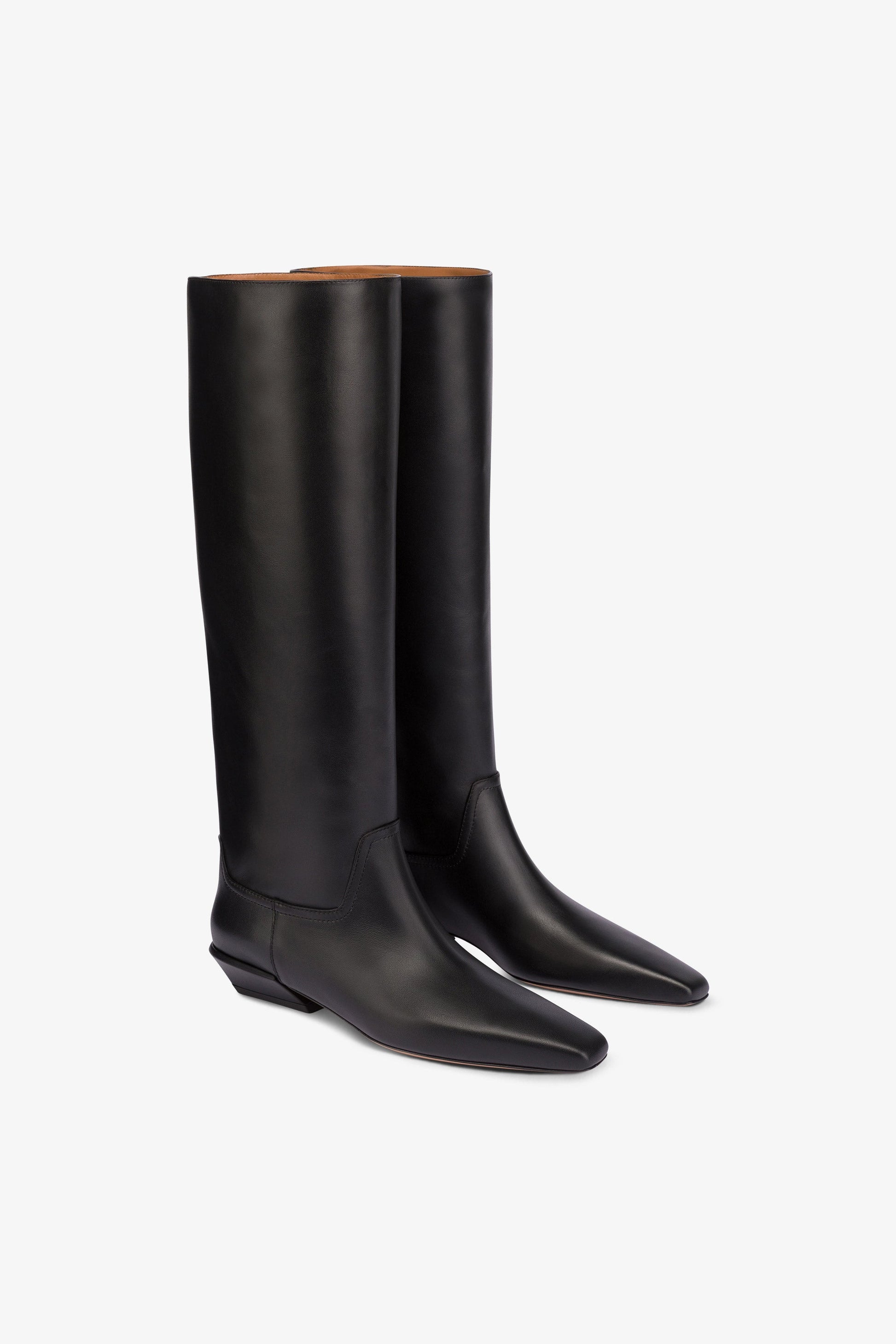 Bottes a hauteur de genou en cuir lisse noir