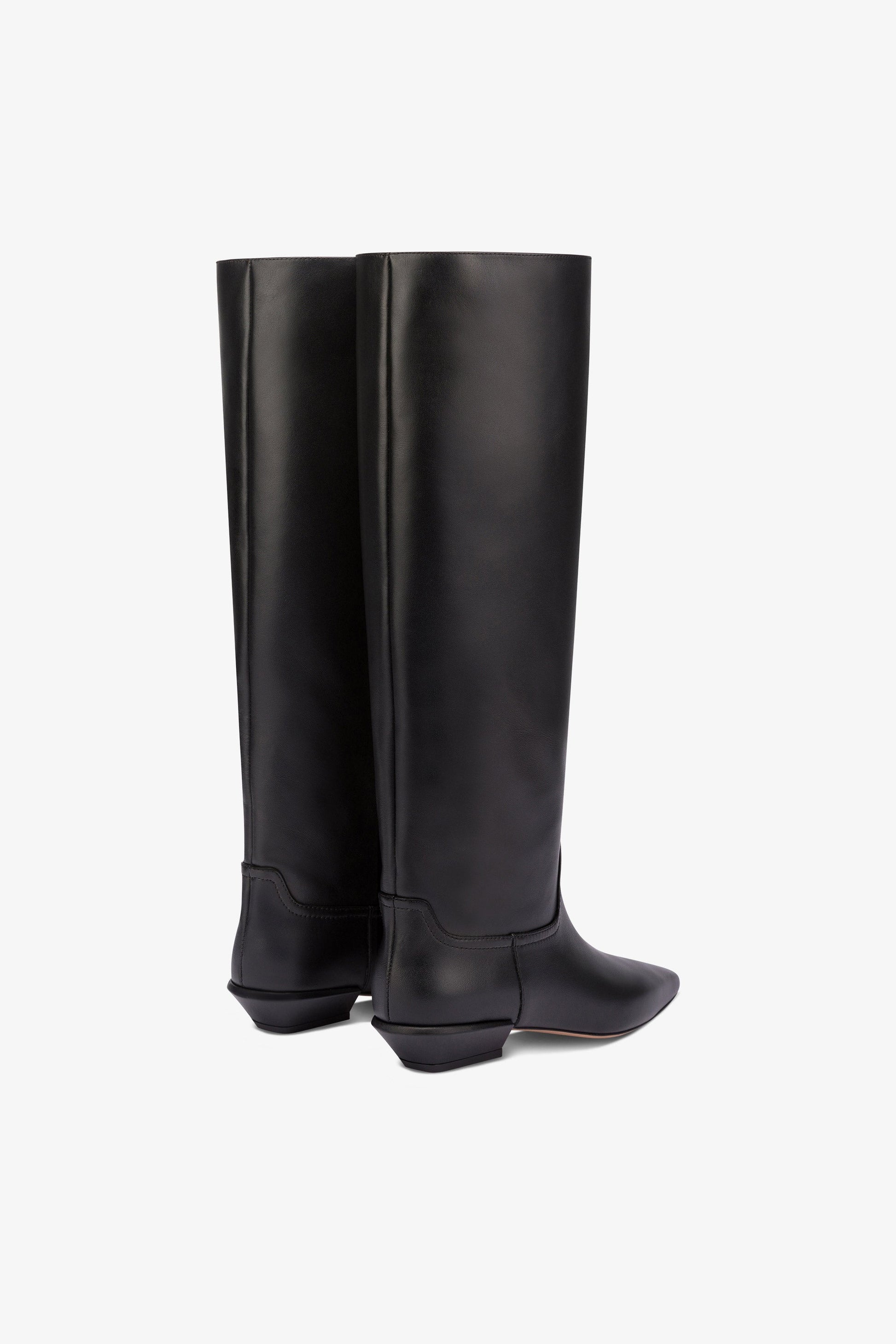 Bottes a hauteur de genou en cuir lisse noir