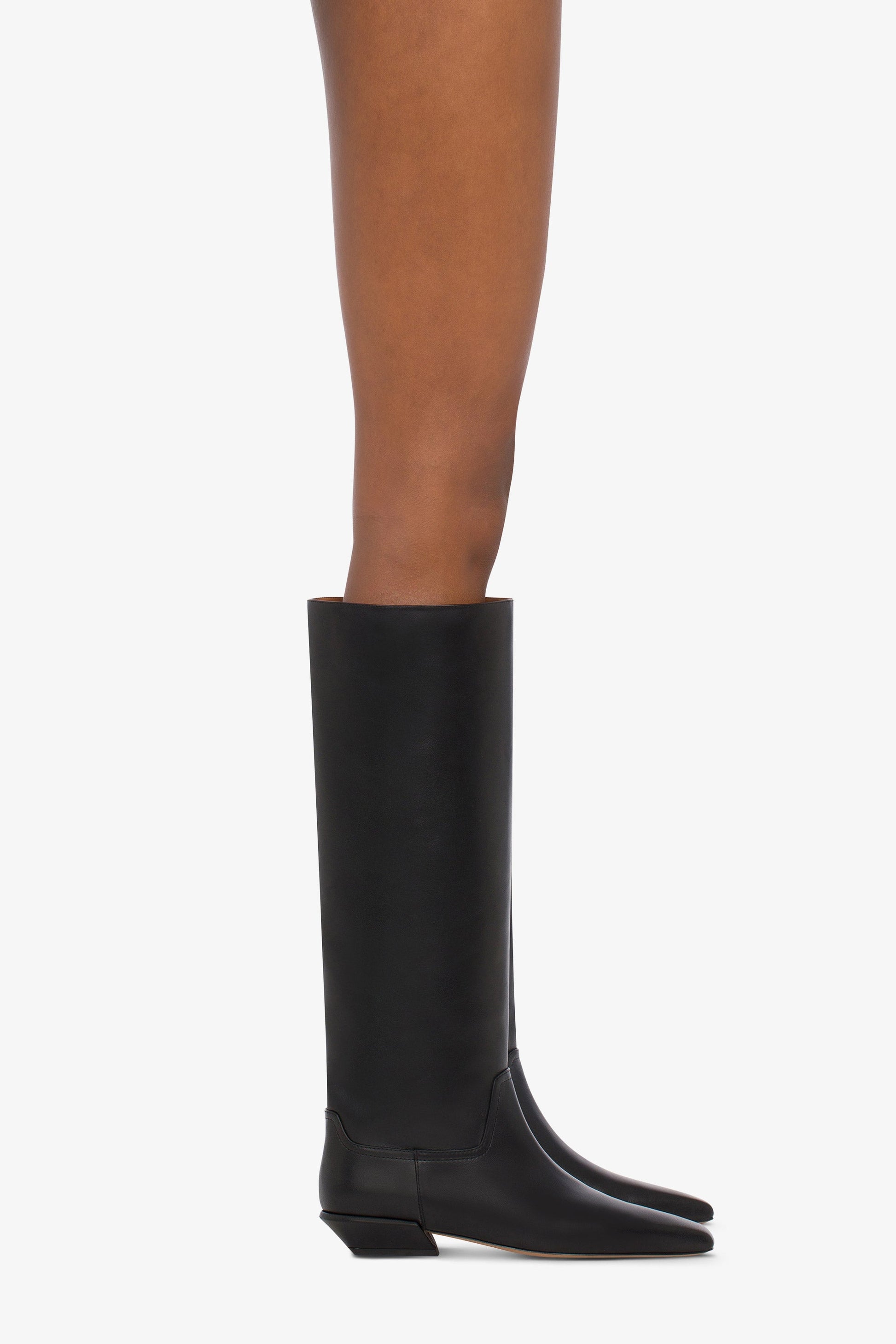 Knee-high boots in smooth black leather - Product worn