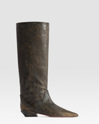 VINTAGE-EFFECT LEATHER BOOT — MUD
