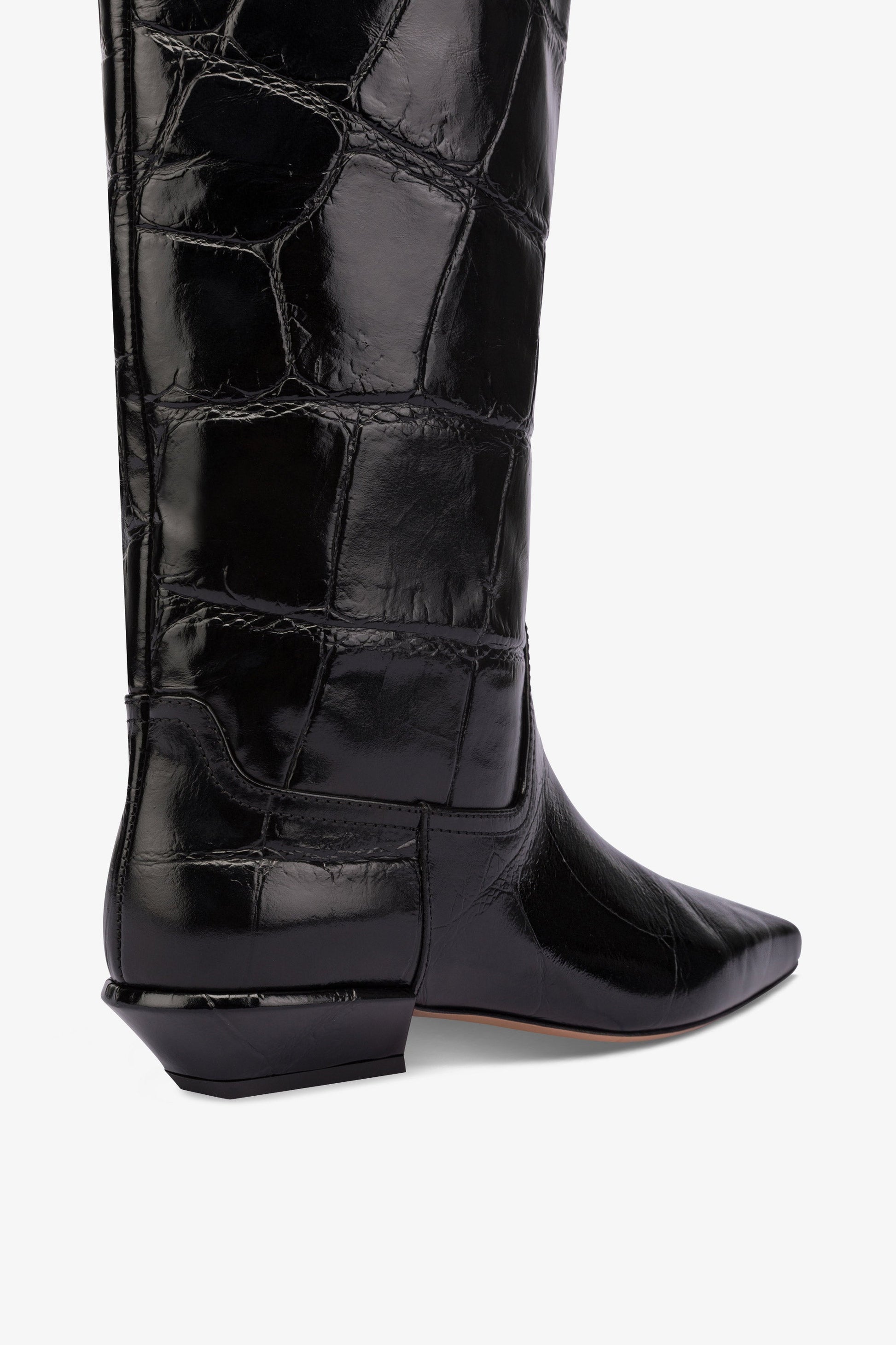 Bottes a hauteur de genou en cuir gaufre noir