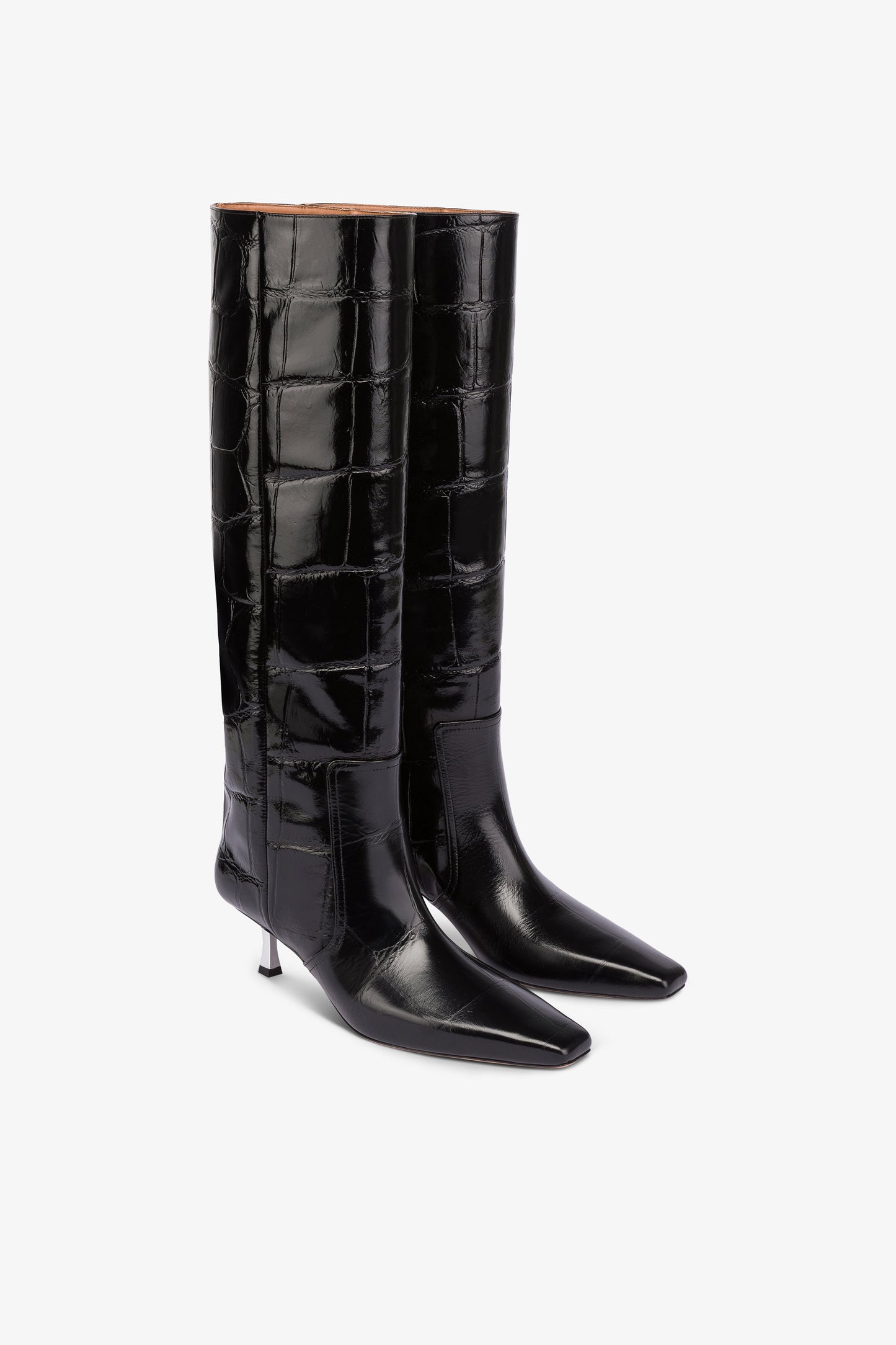 Bottes a hauteur de genou en cuir gaufre noir