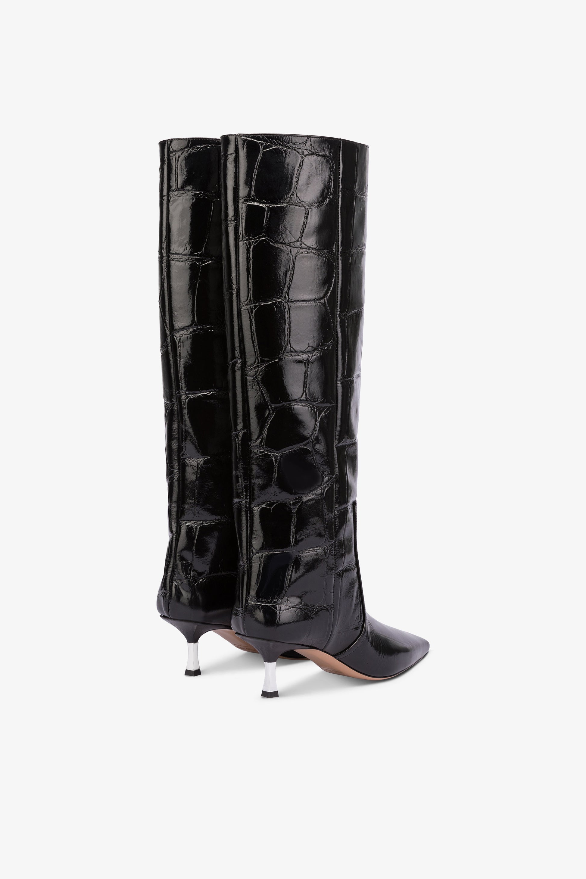 Bottes a hauteur de genou en cuir gaufre noir