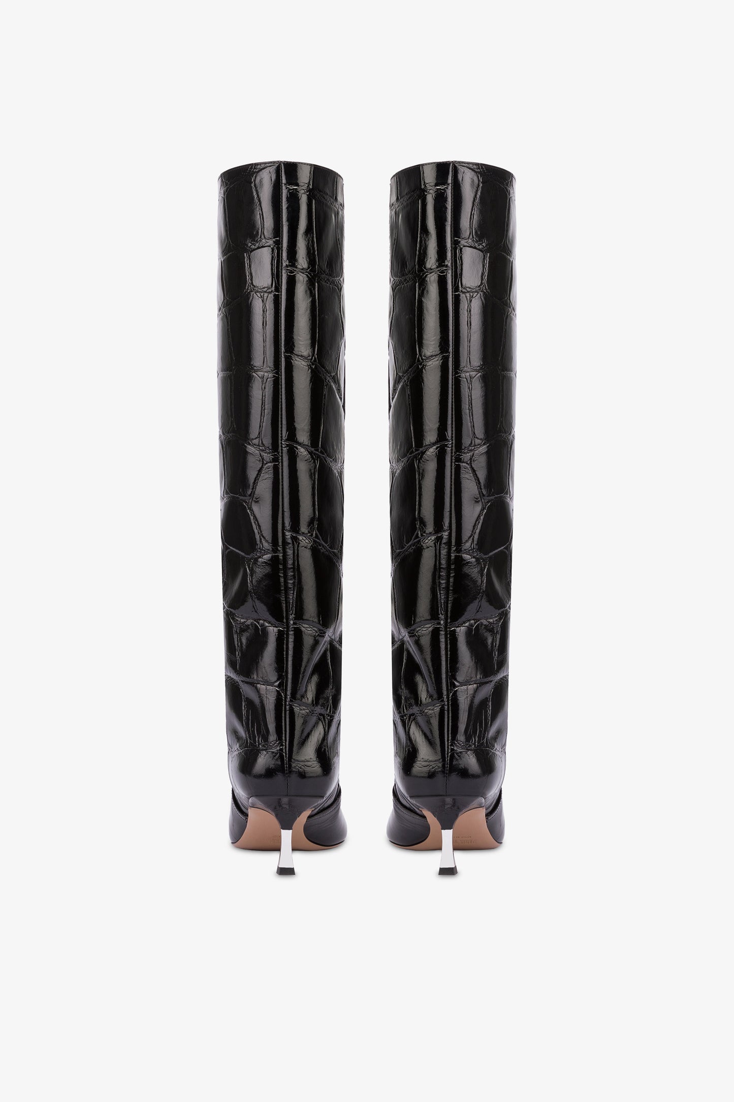 Knee-high boots in black croco-embossed leather