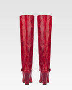 Tall, knee-high boots in shiny fiesta vintage leather