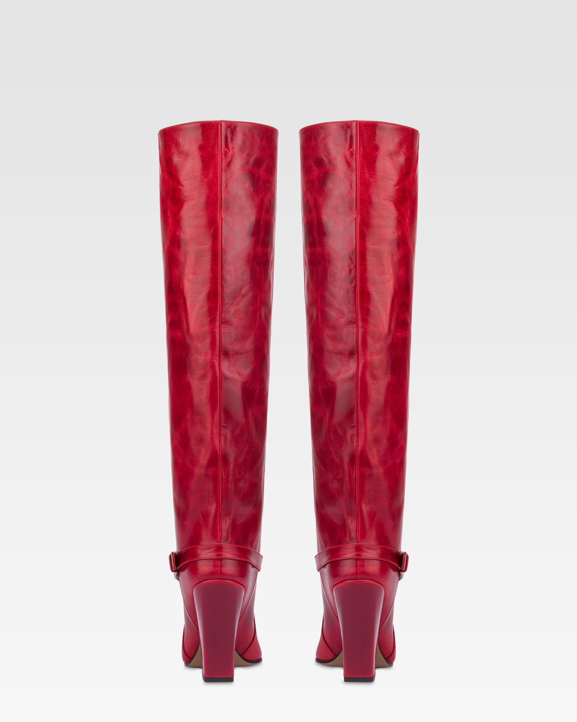 Stivali alti al ginocchio in pelle fiesta lucida effetto vintage