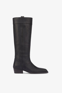 Calf-length boots in soft black pebble leather