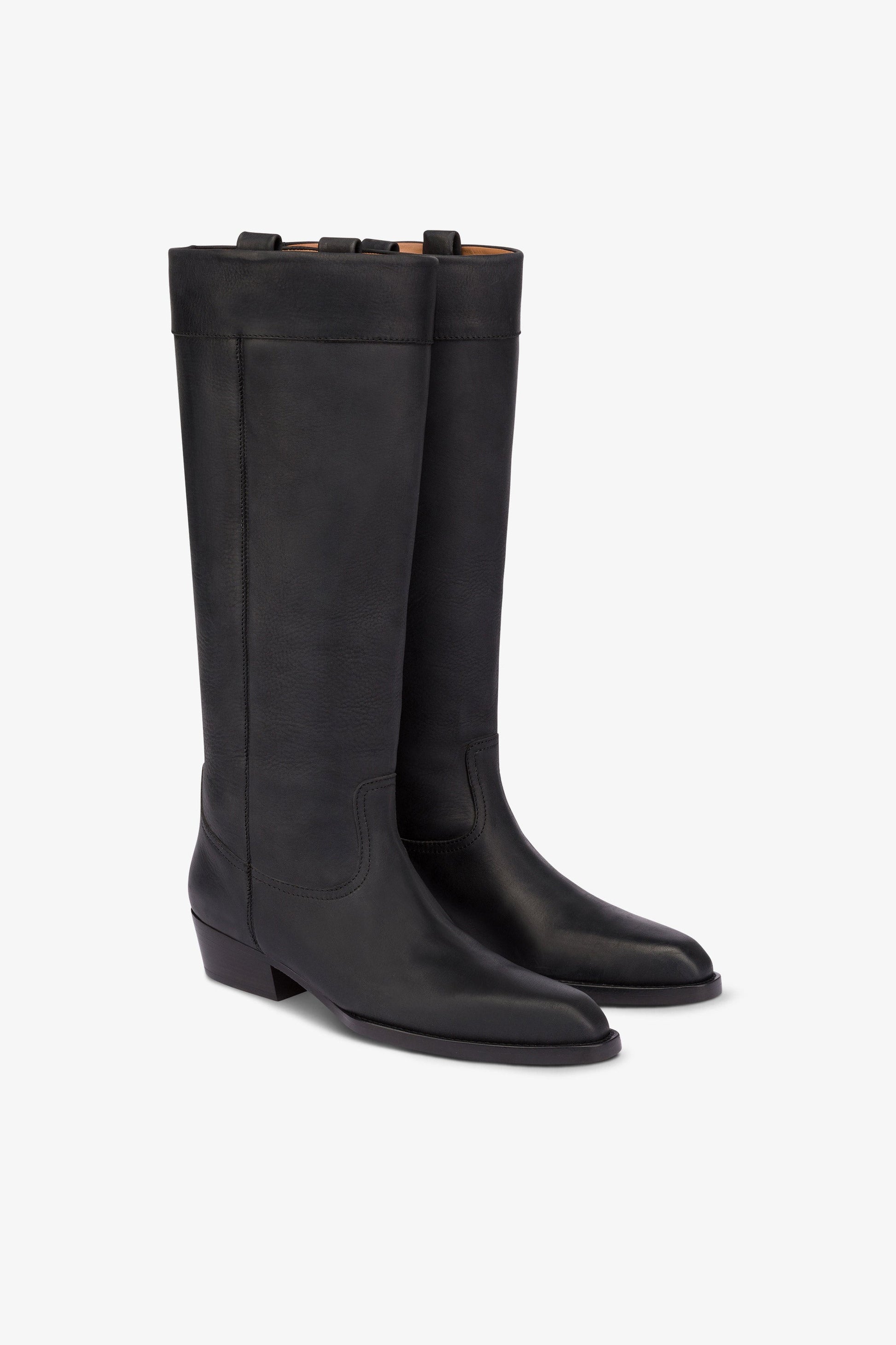 Bottes mi-mollets en cuir souple noir