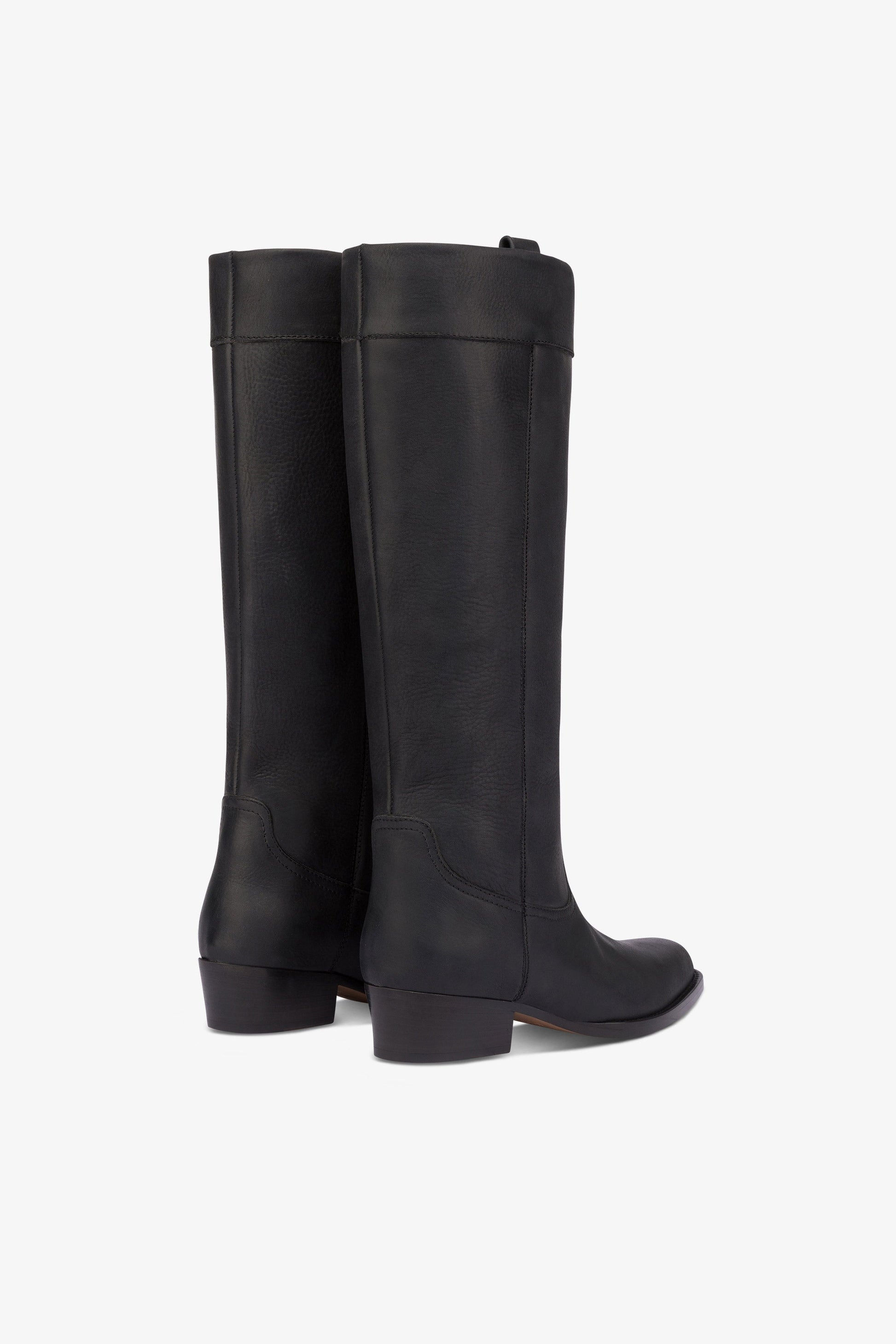 Bottes mi-mollets en cuir souple noir