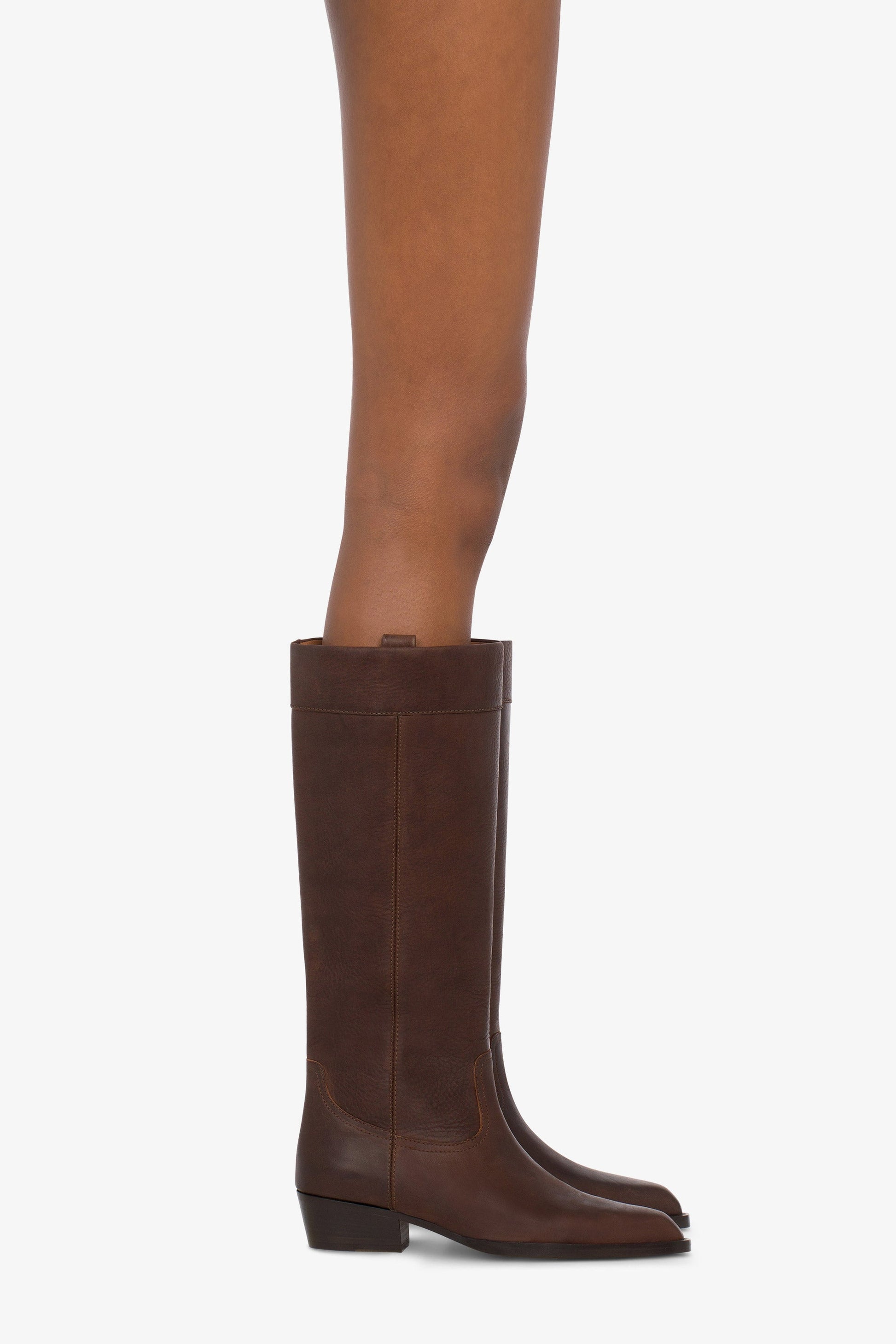 Calf-length boots in soft mulberry pebble leather