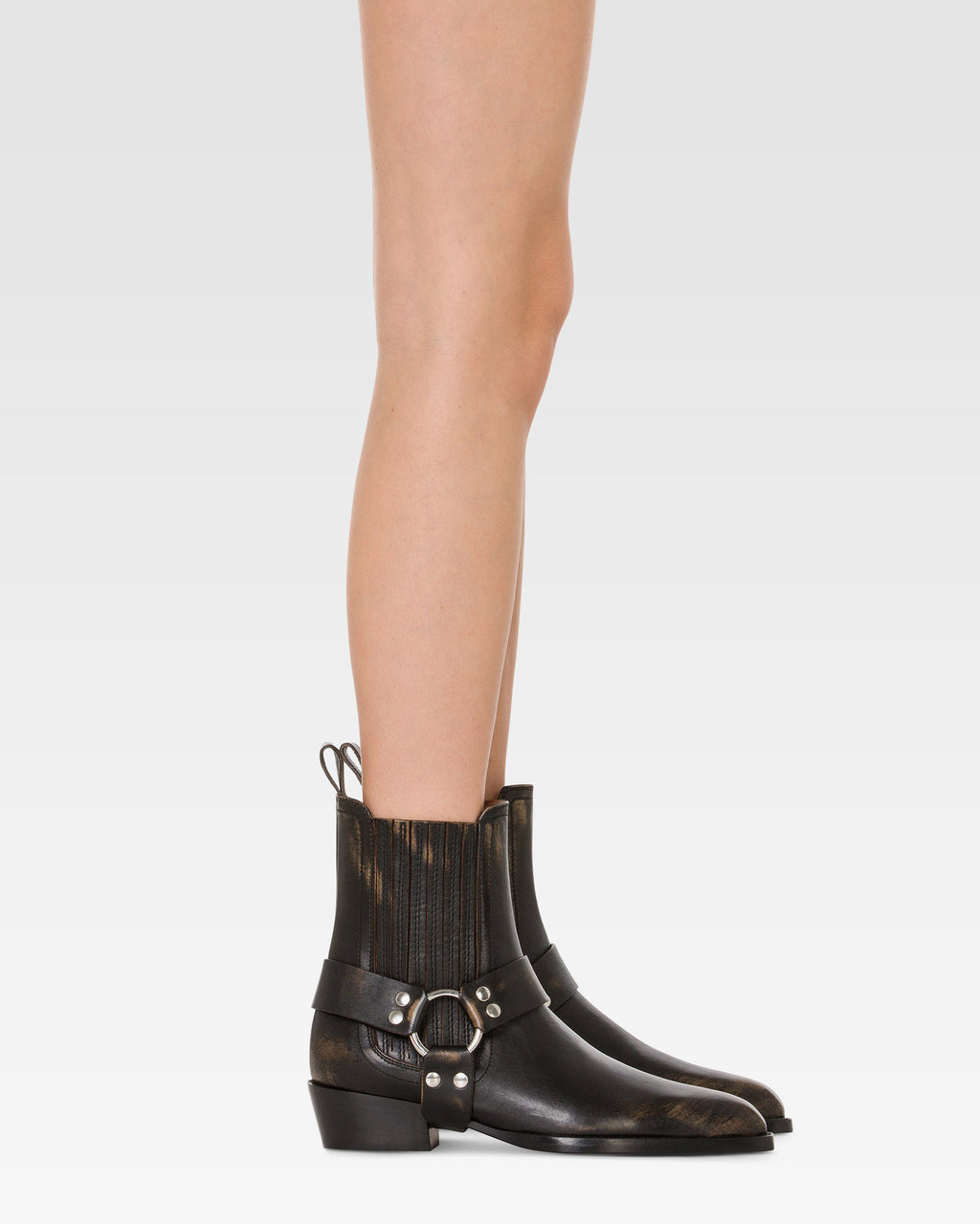 Ankle boots in black brushed leather