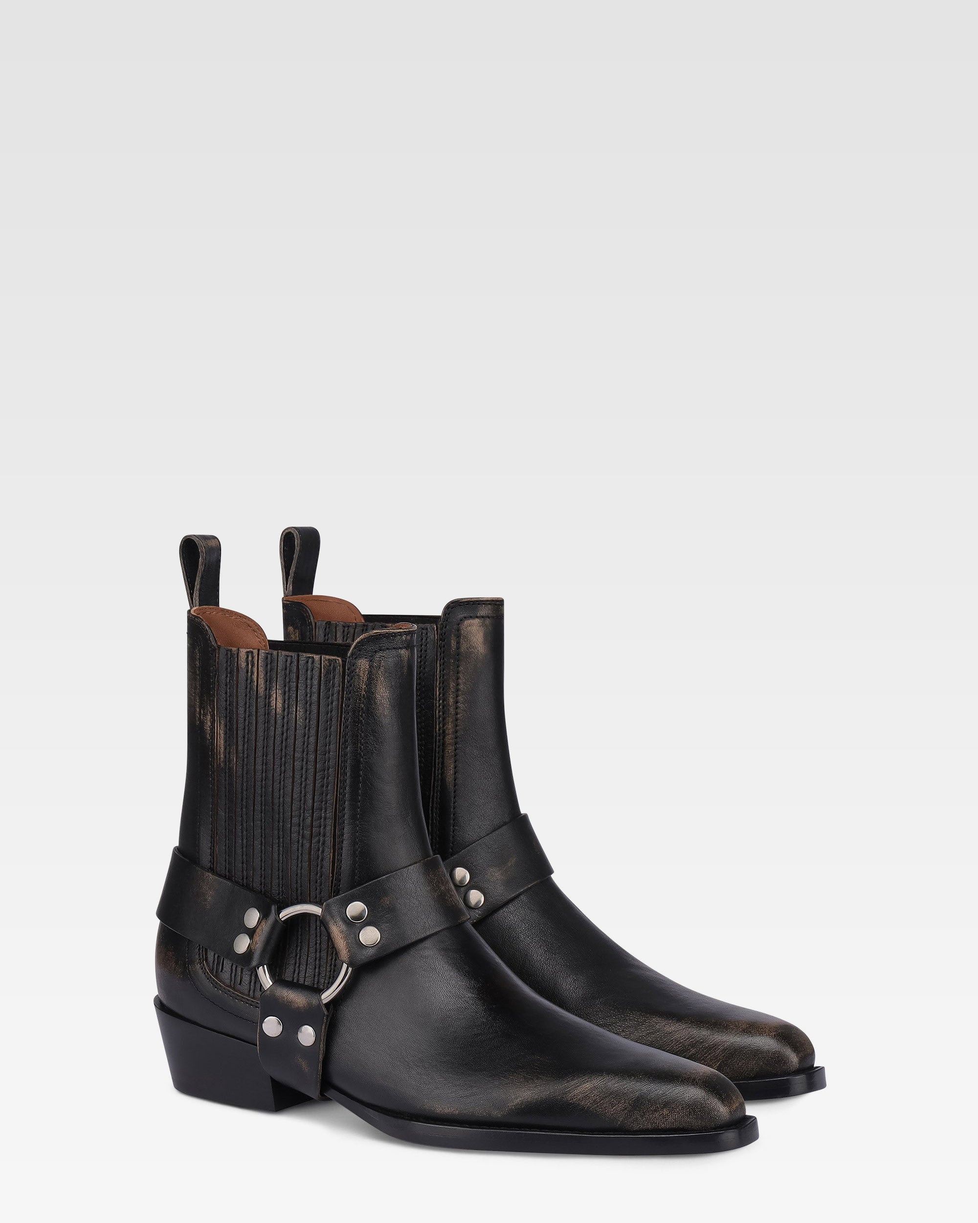 Ankle boots in black brushed leather